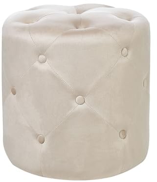Pouf Samt beige rund 40 cm gesteppt mit Knopfheftung Chesterfield-Stil Corolla