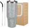 MYGLADERLIFE Funkelnder Trinkbecher mit Griff und 2-in-1-Deckel, isolierter Becher mit Strassbesatz, 1,2 l Becher mit Griff für glamouröse Hydratation (White AB)