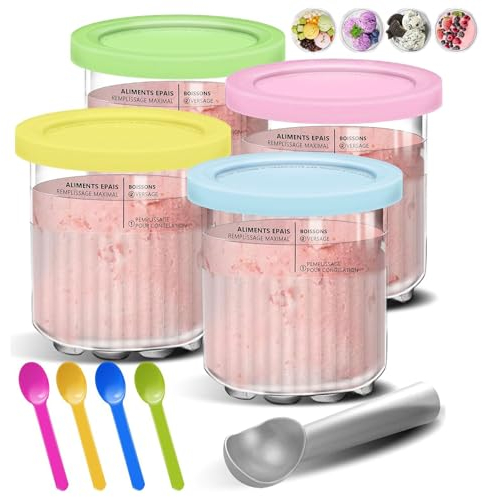 Creami - Recipiente para helado Ninja Creami, vaso con cucharas de colores, 4 cucharas y cucharas de helado, recipiente para helados, tubos de creami, recipiente para hielo ninja para la serie NC500