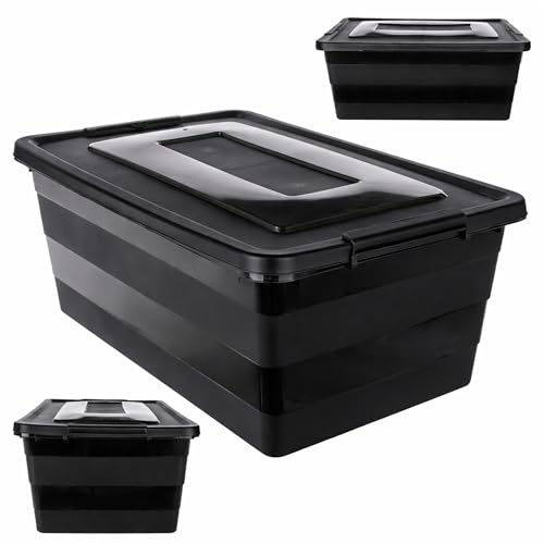 KADAX Aufbewahrungsbox mit Deckel, Spielzeugkiste, Robuster Plastikbehälter aus Kunststoff, Aufbewahrungskiste mit Klickverschluss, Aufbewahrungsbehälter (Schwarz, 40 L)