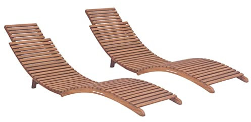 Homgoday Tumbonas Plegables 2 Unidades Madera Maciza de Teca Tumbona Jardín Exterior, Tumbona de Piscina, Tumbona de Playa Estable y Resistente a Intemperie, Fácil Limpieza