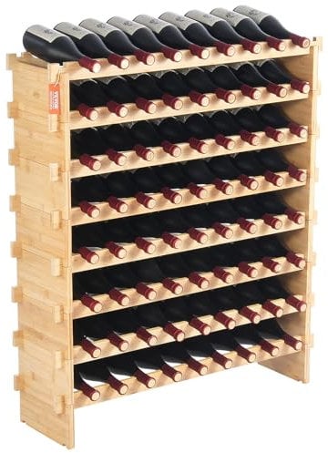 VEVOR 72 Bottle Upgrade Modular Wine Rack, Continuously Store Pinot Bottles, 8-Tier Bamboo Wood Storage Rack, Floor Freestanding Wines Holder Display Shelf, Wobble-Free Shelves for Kitchen Bar Cellar