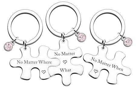 QMVMV Best Friend Keyring Set Long Distance Relationship Gift No Matter Where What When Puzzle Keychain Set of 3 Friendship Gifts for Couple Sister Teens Graduation Birthday Gift