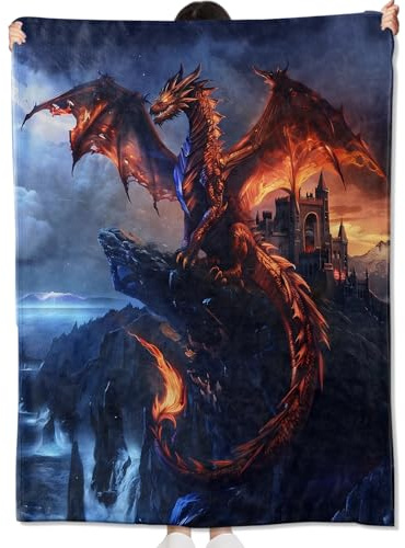 amepay Decke mit wildem Drachen, Geschenke für Kinder, Erwachsene, Frauen, epische Fantasy-Überwurfdecke, weich, bequem, leicht, für Zimmer, Couch, Bett, Sofa, majestätische Dekoration,