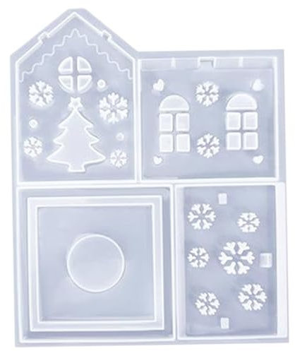 Moule de maison de Noël Motif de flocon de neige Moules de village de Noël 3D Moules de Noël à démoulage facile Assemblage facile Moules en silicone adaptés au bricolage Moules à savon de Noël