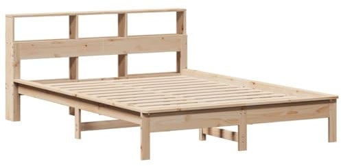 vidaXL Massivholzbett, Bett mit Bücherregal ohne Matratze, Bettgestell mit Lattenrost, Holzbett Doppelbett für Schlafzimmer, 120x200cm Kiefer