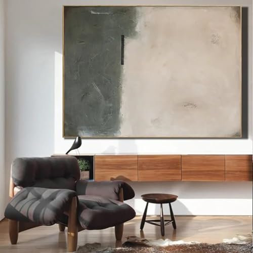 Abstrakte Kunst Minimalistisches Ölgemälde abstrakte Leinwand-Wandkunst modernes großes Grau-Beige-Gemälde für die Wanddekoration im Wohnzimmer 60x75cm mit Rahmen