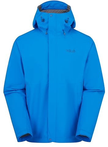 Rab Herren Downpour Jacke - Leichter wasserdichter Kapuzenmantel zum Wandern & Trekking, Maya, blau, L