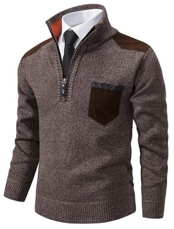 BERCIELY Knit Sweater Herren Weich Langarm Pulli Slim Fit Komfortabel Rundhals Strickpullover Herren Winter Casual Warm Einfarbig Pullover Herren D-Coffee L