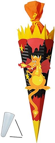alles-meine.de GmbH BASTELSET Schultüte - Drachen - 85 cm - mit/ohne Kunststoff Spitze - Zuckertüte zum selber Basteln - 6 eckig Jungen Drache Ritter Ritterburg Feuer schwa