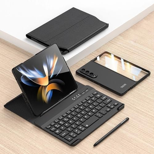 JZCZMCE Keyboard Case for Samsung Galaxy Z Fold 3, Magnetic Detachable Wireless Keyboard with S Pen Holder [Keyboard + Case + Capacitive Pen],Black 1