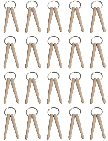 Yibuy 20 Stück Mini-Drumsticks Schlüsselanhänger Holz Drumsticks Percussion Schlüsselanhänger Holzfarbe