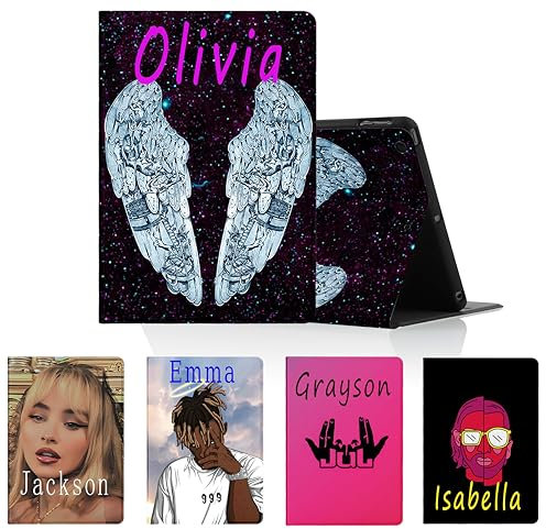 Yimctoie Schwarz Personalisierte Tablet Hülle für Apple iPad 4 9,7,Cool Sänger Rapper Cartoon Muster mit Personalisiert SchutzHülle PU Leder Flip Text Individuelle Custom Case