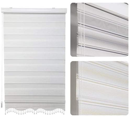 Double Roller blind Duorollo with Cassette and Pearls in White, Grey, Gold Height: 200 cm (Gold, 160 x 200 cm (Breite x Höhe))