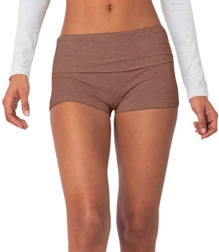 Duohropke Mini short à rayures tendance pour femme - Taille basse - Pliable - Taille basse - Short basique - Coupe ajustée - Taille élastique, marron, M