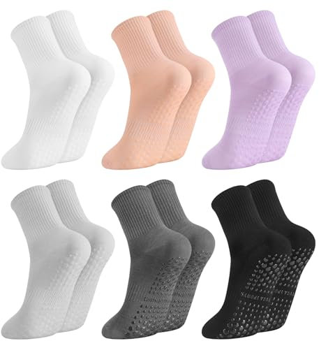 Utensilsto 6 Paar Pilates Socken Rutschfeste Socken Damen Stoppersocken Damen 35-38 Anti Rutsch Yogasocken Reformer Pilates Socks Grip Socks für Pilates Barre Ballett Tanz Trampolin