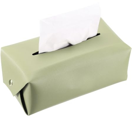 QUARKZMAN Taschentuchbox-Abdeckung mit Knopf Hellgrün 22 x 12 x 8 cm | Rechteckiger Taschentuchhalter aus PU-Leder, für Tischplatte Badezimmer Schlafzimmer Küche