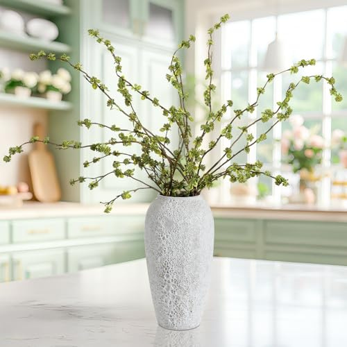 Zeyune 6 Pcs Artificial Branches with Green Buds 40 Evergreen Faux Plastic Plant Stem Picks Sprigs for Vase DIY Home Office Wedding Party Indoor Outdoor Modern Decor, No Vase (Regular Style)