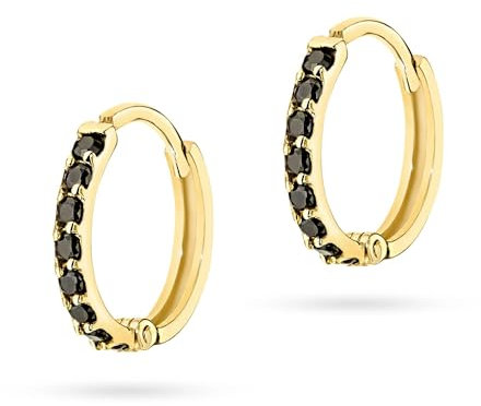 MARKO Echtgold Creolen Ohrringe 8 Karat Gelbgold 10mm mit Zirkonia Steinen – Wasserfest, Flacher Rücken, Eleganter Gold Schmuck (Schwarze Zirkonia)