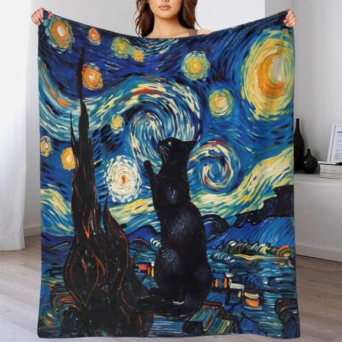 GQmoney Süße Kuscheldecke mit Katzenmotiv für Erwachsene, luxuriöse, weiche Fleecedecke für das Sofa, für Partner, Ehemann, Ehefrau, Frauen und Männer, 100 x 130 cm