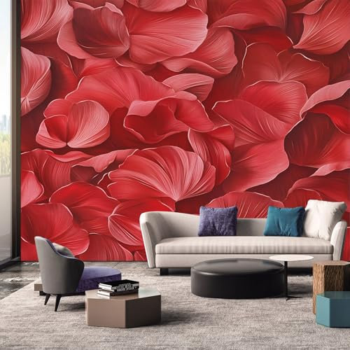 Floral Wallpaper, Red Flower Wall Mural, Wallpaper for Bedroom Living Room, Home Decor, Photo Wall Paper, 130 x 80 cm &WQFR
