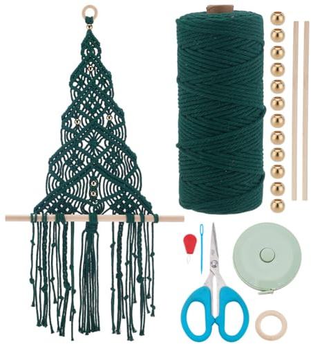 WEBEEDY DIY Macrame Christmas Tree Kit for Beginners, Complete Large Xmas Tree Wall Hanging Kit with 109 Yards Green Cotton Cord, Beads, Instruction Boho Home Christmas Ornaments Decor Gift, 30x50cm