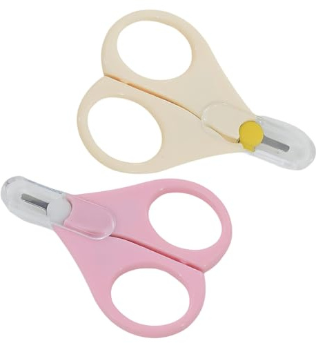 GILWUMO 2 Piezas de Tijeras para Uñas de Bebé, Tijeras para Uñas Seguras para Evitar Pellizcos en la Piel (Rosa, Beige)