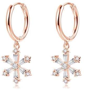Glintara Weihnachten Ohrringe - 925 Sterling Silber Schneeflocke Creolen Ohrhänger, Ohrringe Silber 925 Hängend mit Schneeflocke, Hypoallergen Hängeohrringe Weihnachts Geschenke für Damen Mädchen