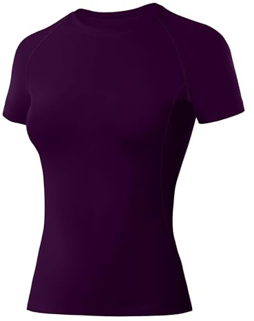 WISMBOX Women's Compression Base Layer Short Sleeve, Quick Dry Gym Top & Running T-Shirt for Yoga, Workout & Sports