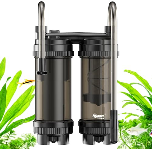 hygger External Filter Aquarium 9W Dual Flow Water Filter, 450L/H Hang On Aquarium Filter for 27-74L Fish Tank Collection Waste Discharge for Freshwater Saltwater