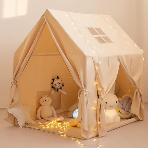 Großes Kinderzelt Indoor, Prinzessinnen-Spielhaus und Lesezelt, Beige | Geräumiges Indoor-Spielzelt, dekorierbar, schnell aufgebaut und platzsparend; zum Spielen, Lesen und Ausruhen für Kinder