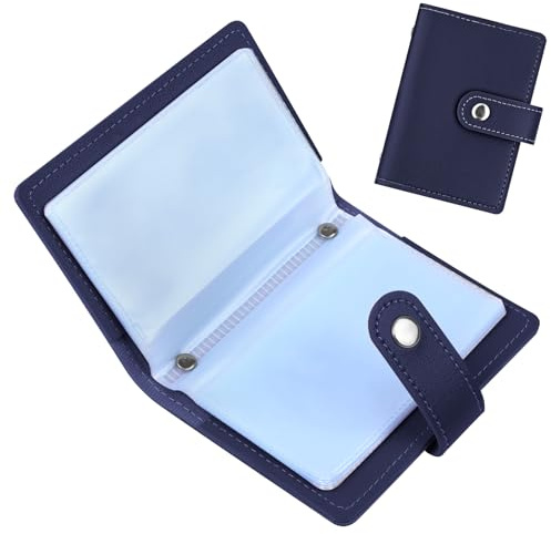 OSDUE Porte Carte de Crédit Femme Homme, Blocage RFID Portefeuille PU Cuir | Cartes de Visite Unisexe avec Bouton pour ID Banque Affaires, Bleu Foncé