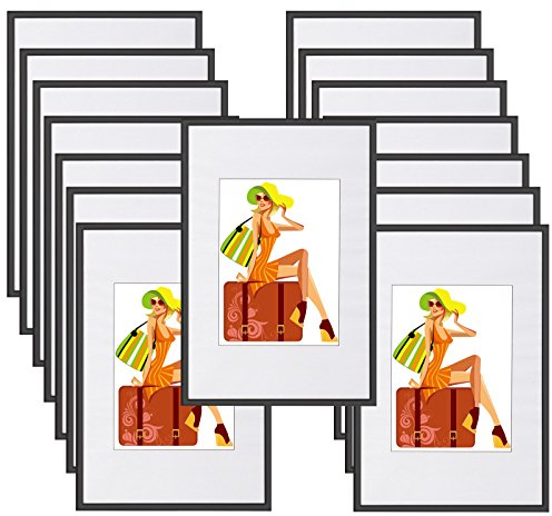 WOLTU Bilderrahmen 18x24 cm 15er Set Fotorahmen aus Kunststoff mit Passepartout, Posterrahmen zum vertikalen oder horizontalen Aufhängen/Aufstellen, Collage Wanddeko, Schwaz
