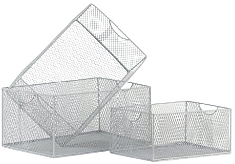 Urban Trends 45500 Rechteck Drahtkorb mit Mesh Design Body/halbrund Ausschnitt Seite Griffe Metallic-Finish Gunmetal (Set von 3), grau, 3 Stück