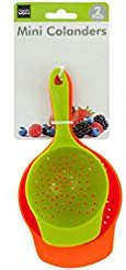Brandobay, mini colini in plastica con manico, rosso e verde lime, da 16,5 a 19,1 cm, colini per pasta, verdura e frutta