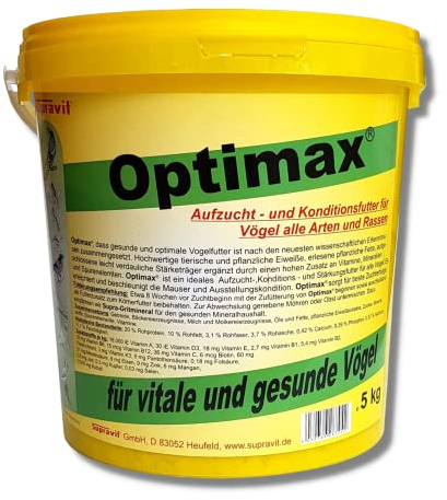 OPTIMAX Kondition- und Aufzuchtfutter für Vögel | 5kg Eimer | Eifutter für alle Ziervogelarten | Geeignet für Kanarienvögel Wellensittiche und viele Weitere