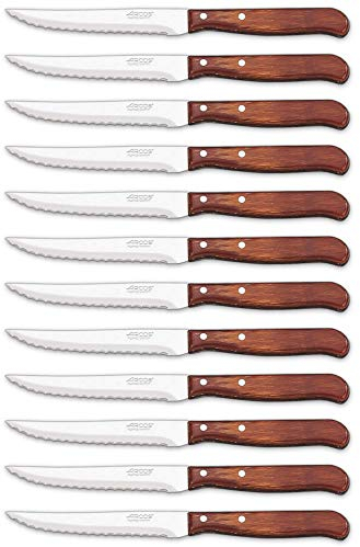 Arcos Serie Latina - Scatola 12 pezzi Coltello bistecca - Lama Acciaio Inossidabile NITRUM 105 mm - Manico Legno Compresso Colore Marrone (12 pcs)