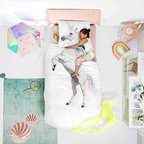 Snurk Kinder Bettwäsche Set Unicorn Einhorn 135x200 cm, 100% Baumwolle, Bettdecke & Kissenbezug, Heimtextilien für Mädchen, Komfortable & Atmungsaktive Bettwäsche für das Kinderzimmer - Einhorn