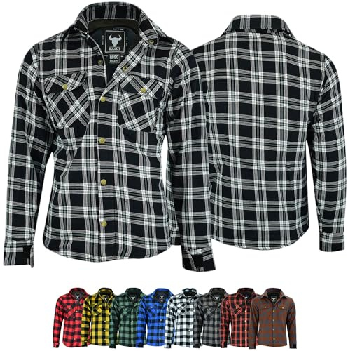 BULLDT Motorradhemd Herren mit abnehmbare 2CE-Protektoren - Klassisch 100% Baumwolle Holzfäller Flanellhemd - Biker Motorradjacke Hergestellt mit Aramid-Kevlar-Futter - Mit Schutz (EN 1621-1)