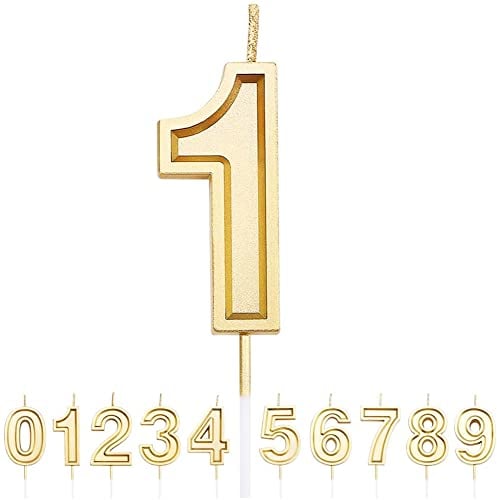 URAQT Geburtstag Zahl Kerzen 1, Gold Glitzer Geburtstagskerzen, Dekorative Geburtstagstorte, Hochzeitsparty, Abschlussfeier Usw.