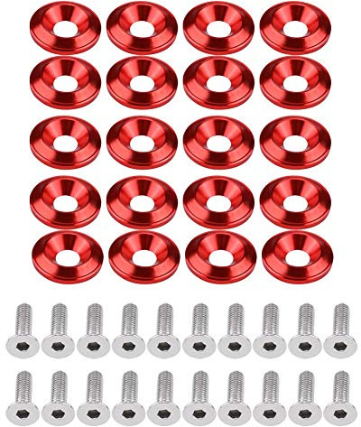 Fydun Auto Stoßstange Kotflügelscheibe 20Pcs Aluminium Washer Unterlegscheibe Motorraum Dress Up Kit Stoßstange Unterlegscheibe Schraube(Rot)