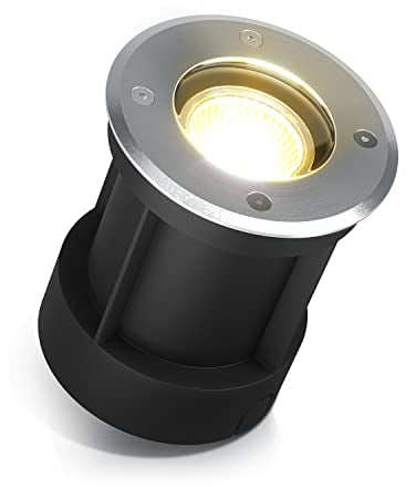 lambado® LED Bodeneinbaustrahler für Aussen IP67 - Wasserdicht & Befahrbar inkl. 3W 230V GU10 Strahler warmweiss - Runder Bodenstrahler/Bodenleuchte aus Edelstahl für Terrasse & Garten