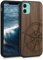 kwmobile Hülle kompatibel mit Apple iPhone 11 Hülle - Holz Case - Handy Cover - TPU Handyhülle in Dunkelbraun Kompass Vintage