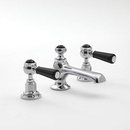 Milano Elizabeth Traditional 3 Tap-Hole Basin Mixer Tap Lever Handles - Chrome Black