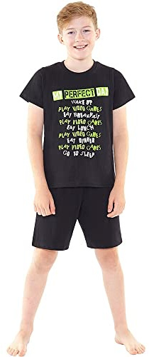 Boys Teens Gaming Gamer Football Short Pyjamas Set Nightwear Sleepwear UK Seller - Perfect Day Green - 15 Years