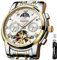 OLEVS Herren-Armbanduhr, automatisch, mechanisch, luxuriös, wasserdicht, selbstaufziehend, Mondphasen-Chronograph, Edelstahl, leuchtendes Datum, Tourbillon-Armbanduhr für Herren, Weißes Zifferblatt