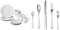 Amazon Basics 16-Piece Dinnerware Set, Service for 4, AB-grade porcelain, White and 20-Piece Stainless Steel Flatware Set with Square Edge, Service for 4