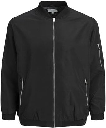 Herren JACK & JONES Leichte Bomber Jacke Plus Size | College Übergangs Blouson | Große Übergrößen JJERUSH, Farben:Schwarz-2, Größe Jacken:XXL