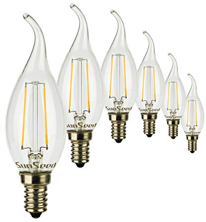 SUNSEED 6x Glühfaden LED Flamme Lampe E14 2W ersetzt 25W Warmweiß 2700K