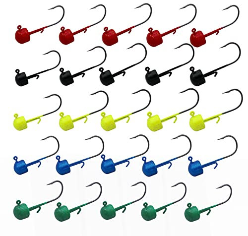 25 Packungen Basshaken Ned Rig Finesse Shroom Jigköpfe Angeln Pilz Haken Kit Kopf Crappie Jigs Haken für weiche Köder (1/10 Unz- 3,2 g/25 Stück)